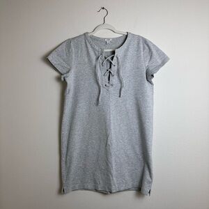 Jcrew factory grey cotton blend shift tee dress drawstring short sleeve L